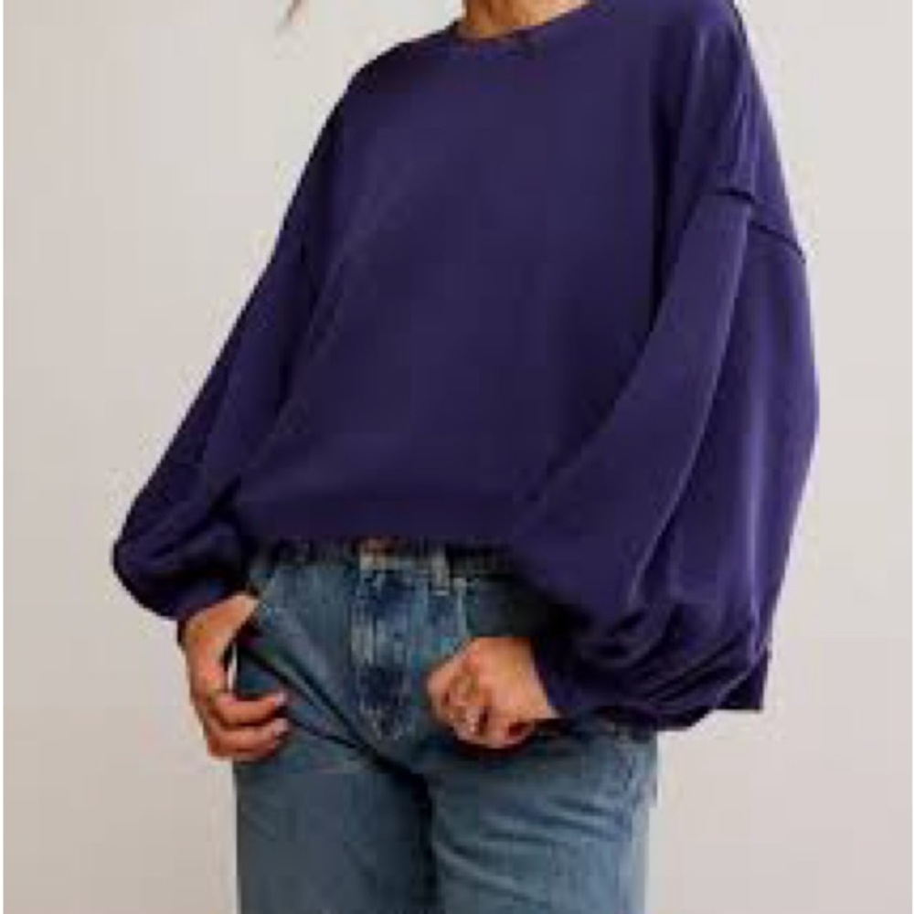 Free People Oversized Balloon Sleeve Sweatshirt in Deep Purple